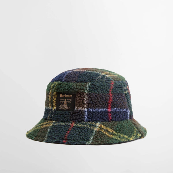 Barbour Men's Field Wax Bucket Hat in Sage Classic Tartan/Black