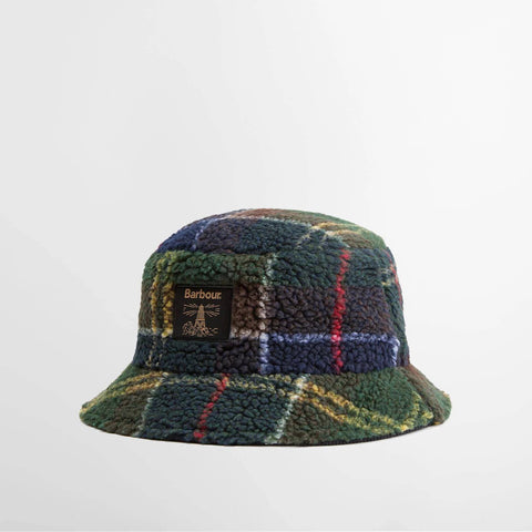 Barbour Men's Field Wax Bucket Hat in Sage Classic Tartan/Black