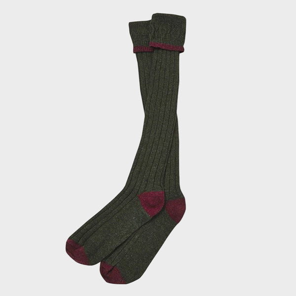 Barbour Men's Contrast Gun Stockings in Olive/Cranberry