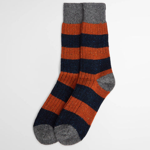 Barbour Men's Houghton Sriped Socks in Navy/Ginger