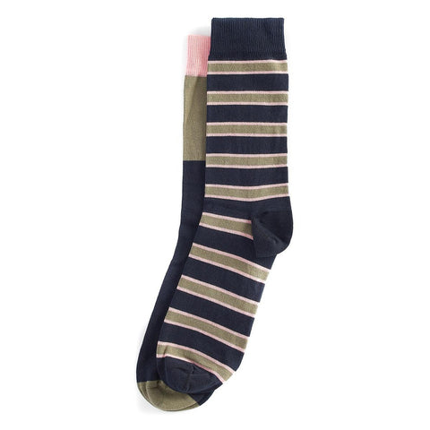 Barbour Men's Colour Block Socks 2 Pack in Navy/Olive/Pink