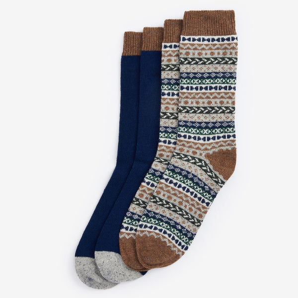 Barbour Men's Fairisle Socks in Green Loch Mix Set of 2