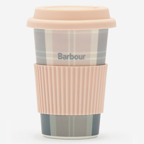 Barbour Reusable Tartan Travel Mug in Pink/Grey