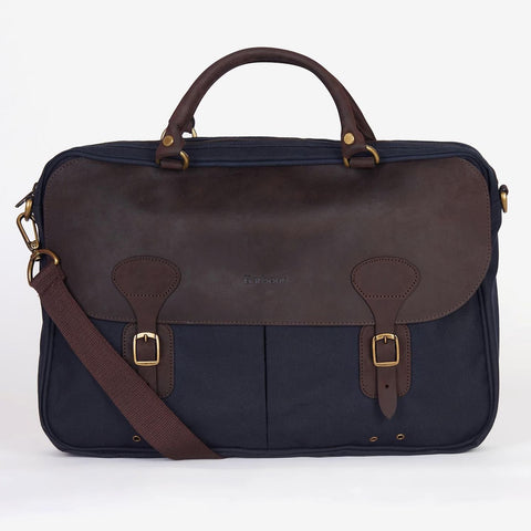 Barbour Wax Leather Briefcase in Navy