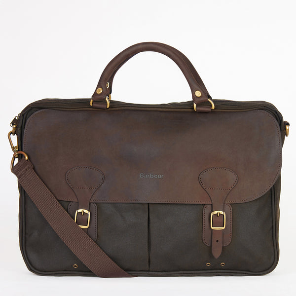 Barbour Wax Leather Briefcase in Olive