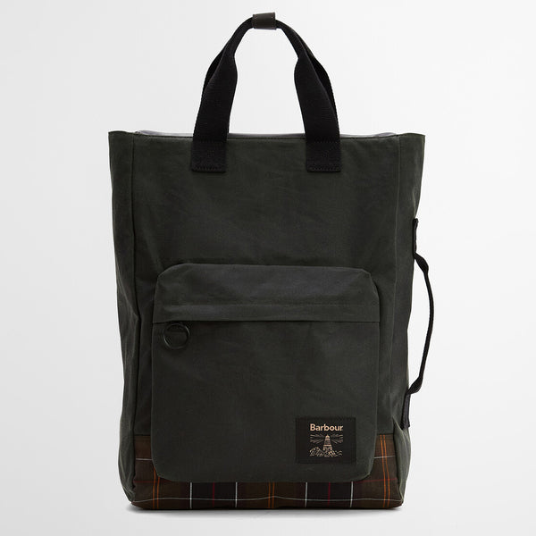 Barbour Field Wax Backpack in Sage/Classic Tartan