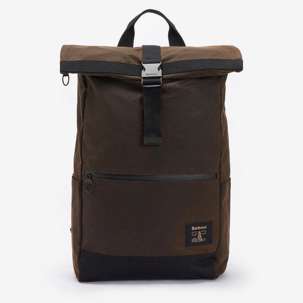 Barbour Field Wax Fold Over Top Backpack in Olive/Black