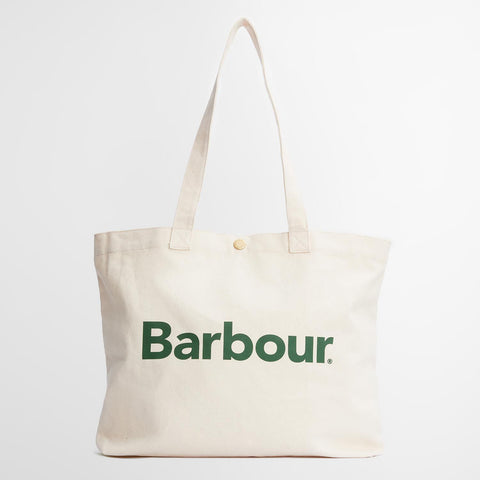 Barbour Logo Tote Bag in Ecru/Green