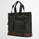 Barbour Field Waxed Tote Bag in Sage/Classic Tartan