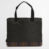 Barbour Field Waxed Tote Bag in Sage/Classic Tartan