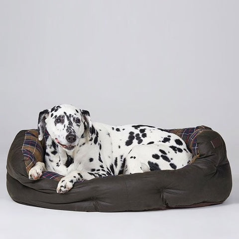 Barbour Wax/Cotton Dog Bed in Classic Tartan/Olive 35in