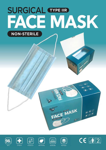Inherent Surgical Face Masks, Type 11R, Non Sterile, 100 Pieces (2 boxes of 50)