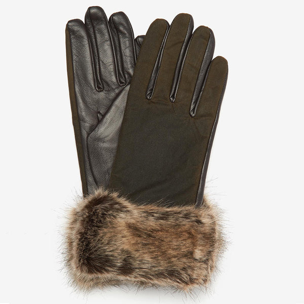 Barbour Ambush Wax Leather Gloves in Olive / Brown