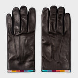 Paul Smith - Men's Black Leather Gloves with Artist Stripe Trims