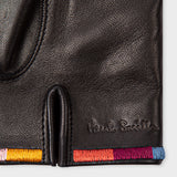 Paul Smith - Men's Black Leather Gloves with Artist Stripe Trims