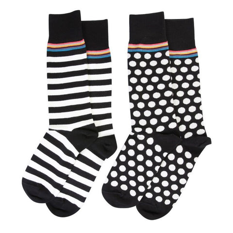 Paul Smith - Men's Odd Black & White Polka Dots and Stripe Socks - Two Pairs