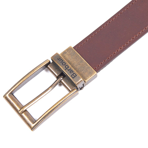 Barbour Men's Reversible Leather Belt in Classic Tartan/Brown