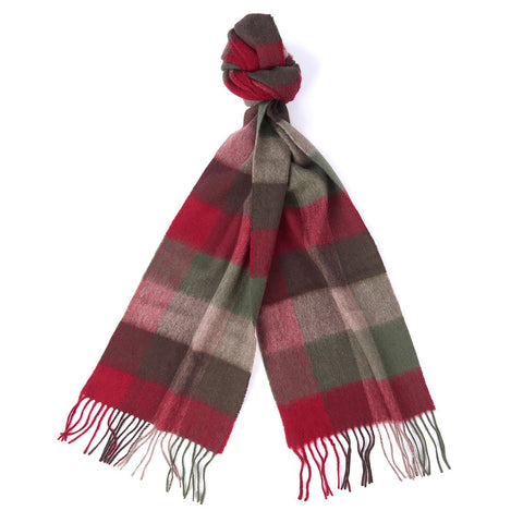 Barbour - Large Tattersall Scarf in Dark Green/Taupe/Red