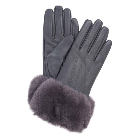 Barbour Women's Fur Trimmed Leather Gloves in Navy