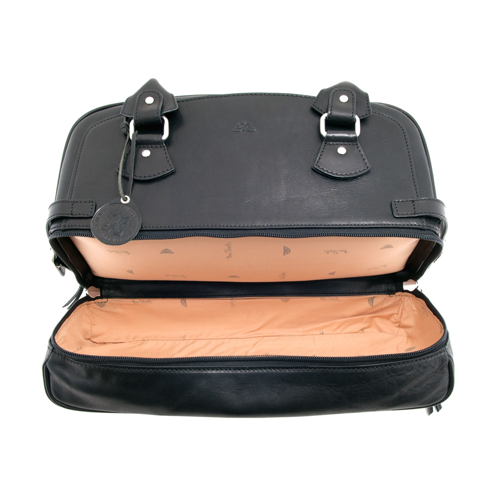 Tony Perotti Italian Leather Black Large Shoulder Bag With Bottom Zip