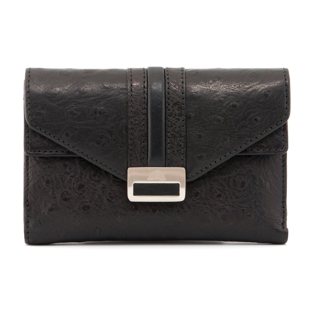 Tony Perotti Italian Leather Black Medium Double Flap Over Ostrich Pur Sinclairs Online